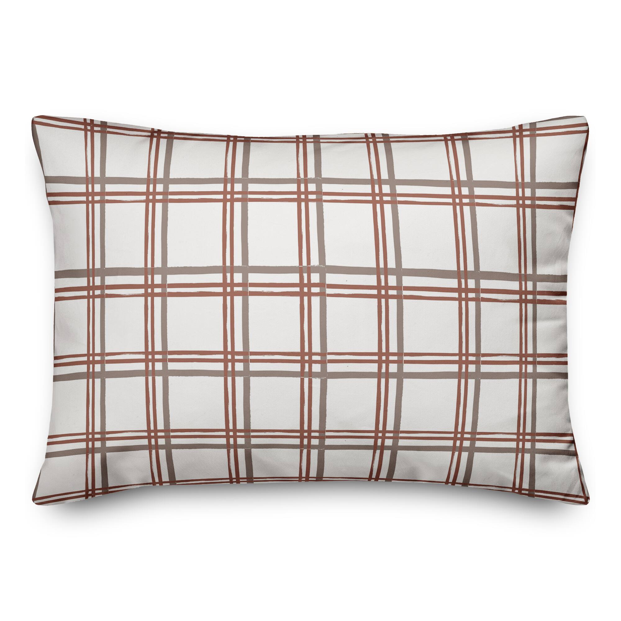 White & Red Holiday Plaid Throw Pillow